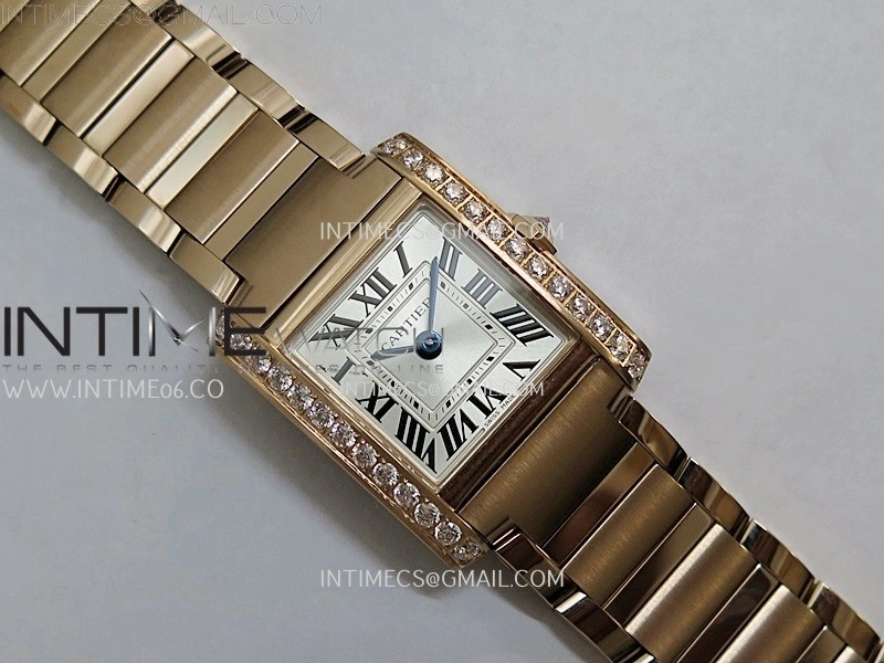 Tank Francaise Ladies 21.2mm Diamond Bezel RG 8848F 1:1 Best Edition Silver Dial on RG Bracelet Ronda Quartz V2